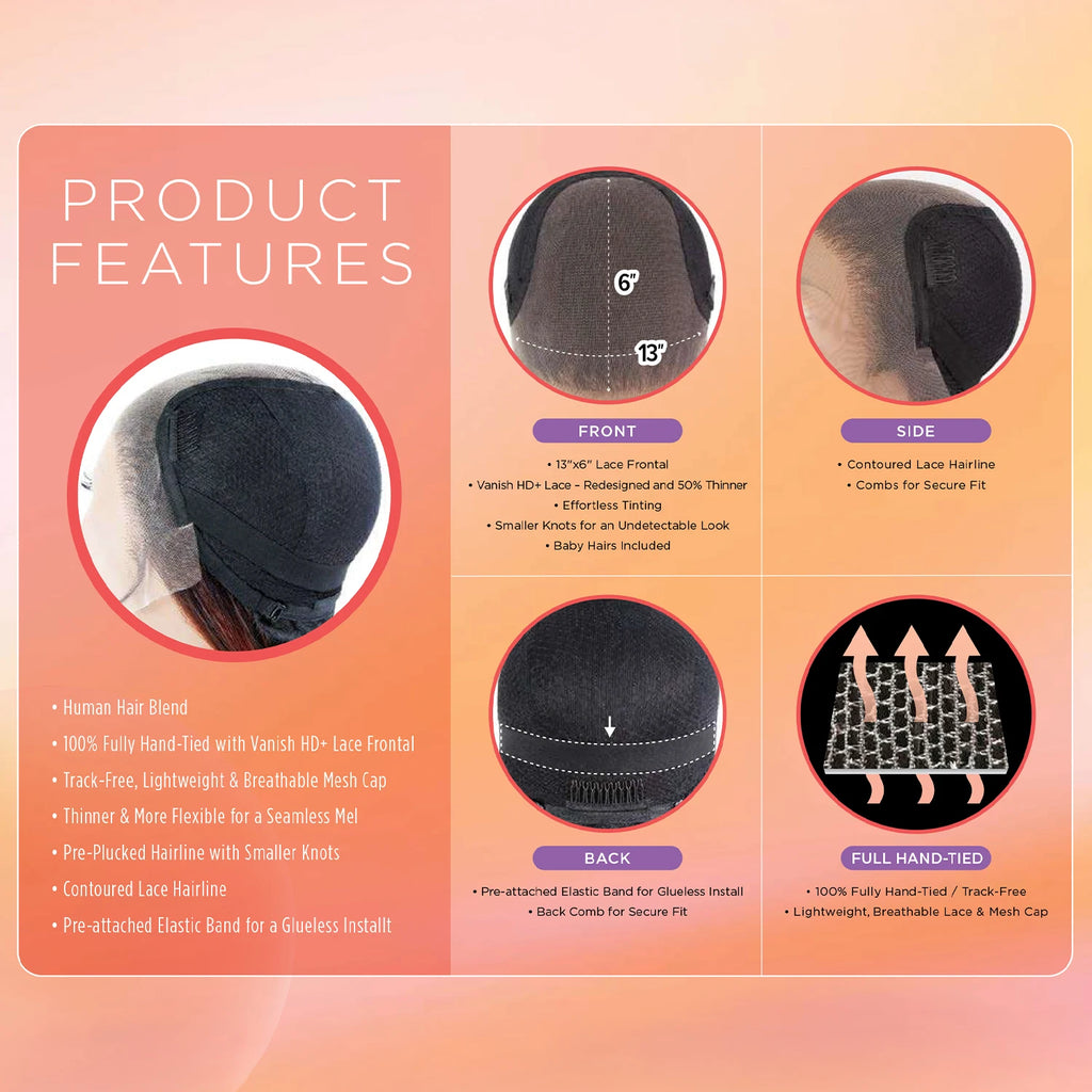 Outre Human Hair Blend HD Lace Front Synthetic Wig Airtied Glueless Fully Hand-Tied 13X4 HHB-Loose Deep 12"