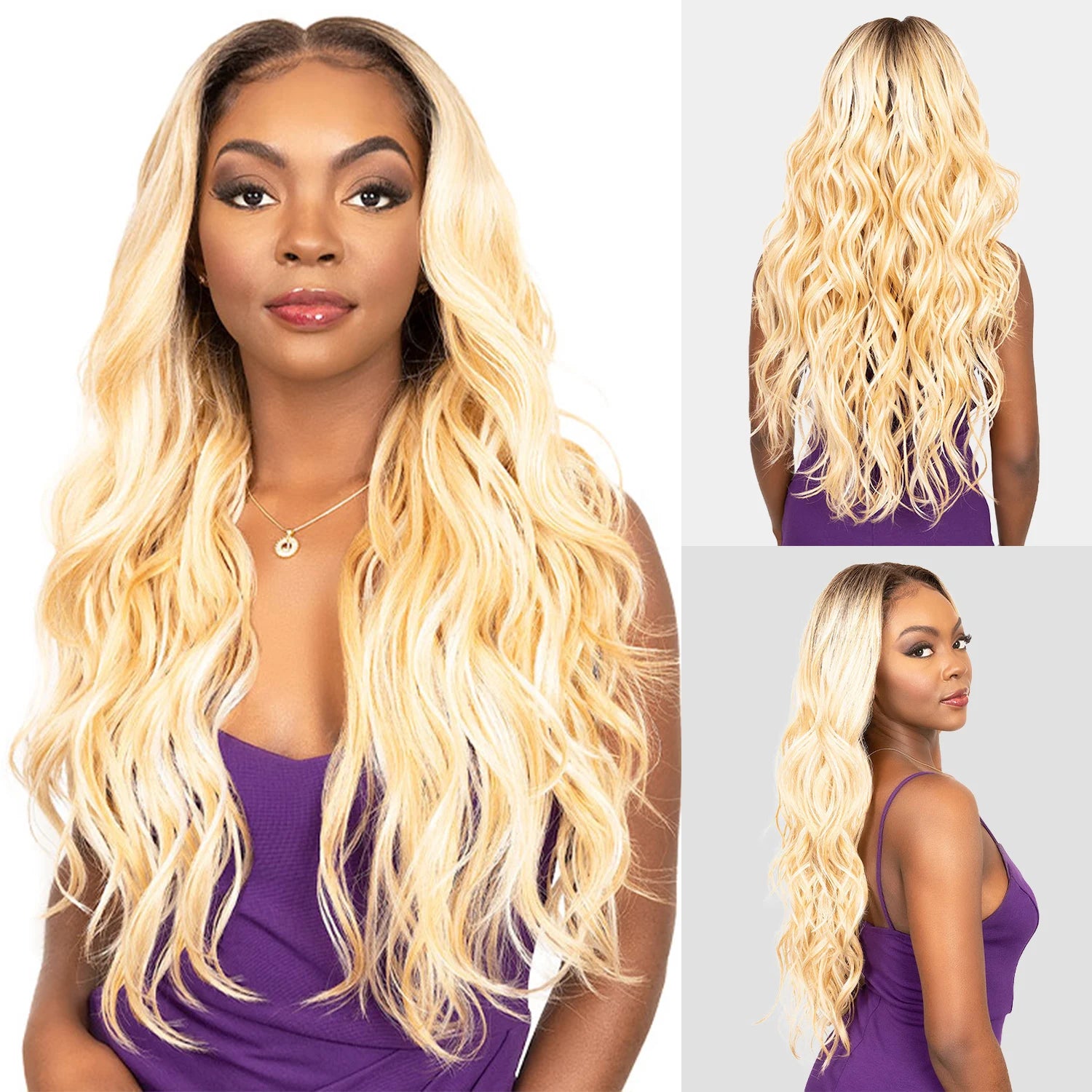 Janet Collection Human Hair Blend HD Lace Front Synthetic Wig 360 Glueless Melt Hand-Tied 13X6 Frontal Part Kota