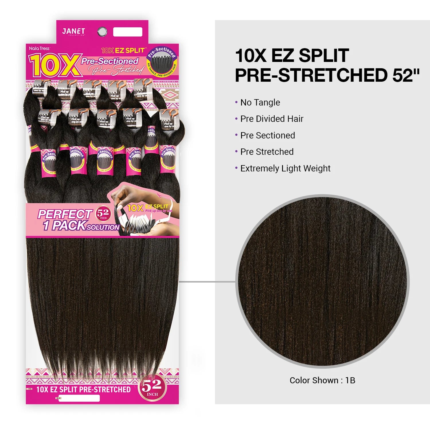 Janet Collection Braids Pre-Sectioned Nala Tress 10X EZ Split Pre-Stretched 52"