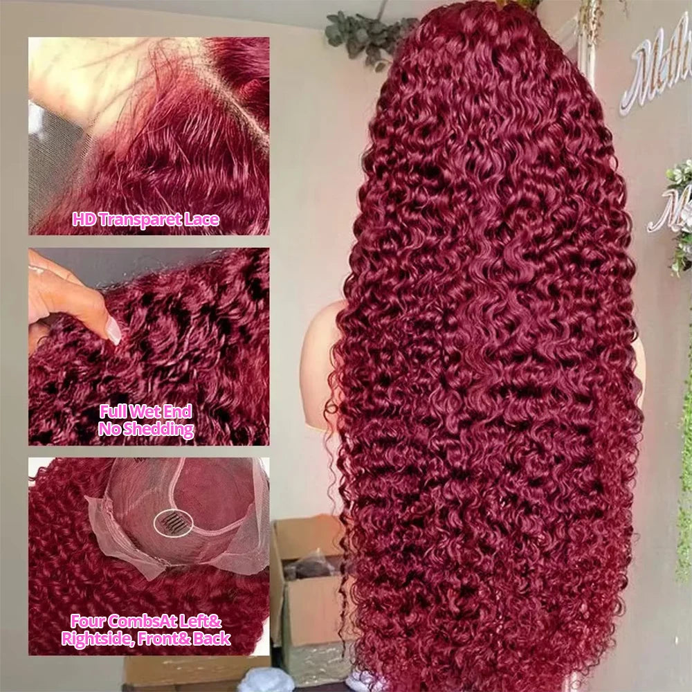 99J Burgundy 13x4 Lace Wig Deep Curly Human Hair Glueless Wig Human Hair Ready to wear Choice Brazilian Wigs For Women