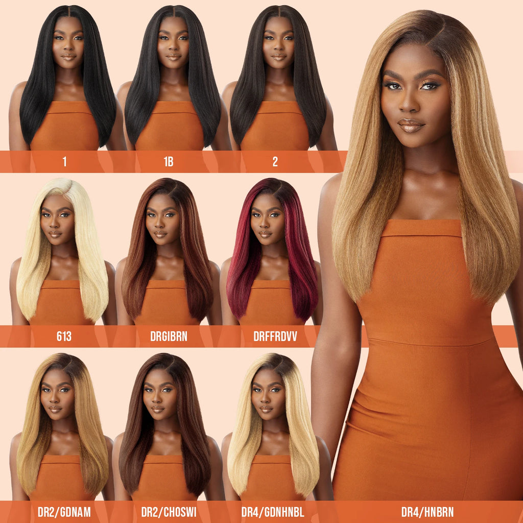 Outre Human Hair Blend Glueless HD 5X5 Lace Closure Wig Kinky Straight 24" - Long, Natural Curl Style Added, Premium Quality