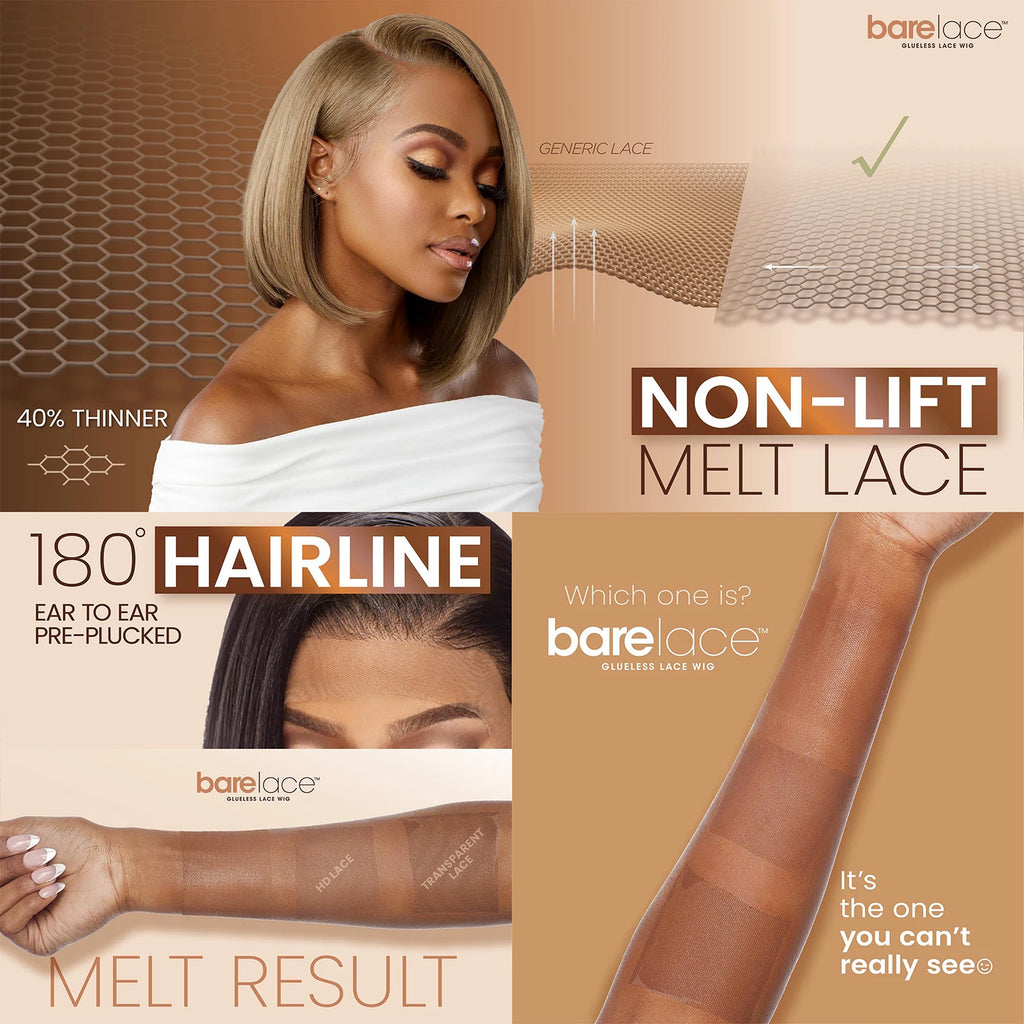 Sensationnel Glueless BareLace HD Lace Front Wig 13X6 Unit 3 – Bob, Glueless, Pre-Plucked, Heat Safe