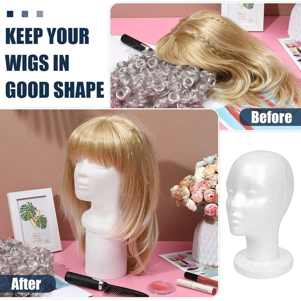 Studio Limited White Styrofoam Mannequin Head - Lightweight, Ideal for Styling, Displaying Wigs