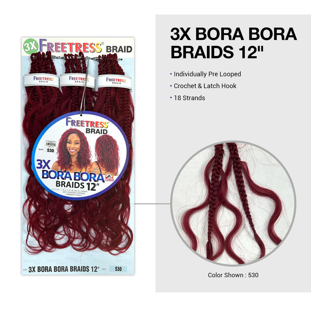 FreeTress Synthetic Crochet Braids 3X Bora Bora Braids 12"