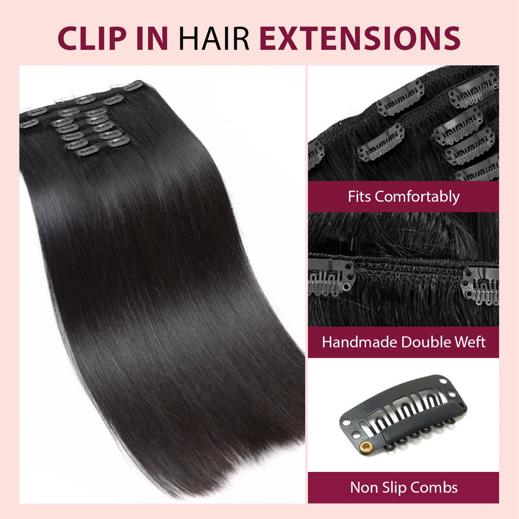 Starlet 100% Human Hair Seamless Clip In Extensions Straight 18"