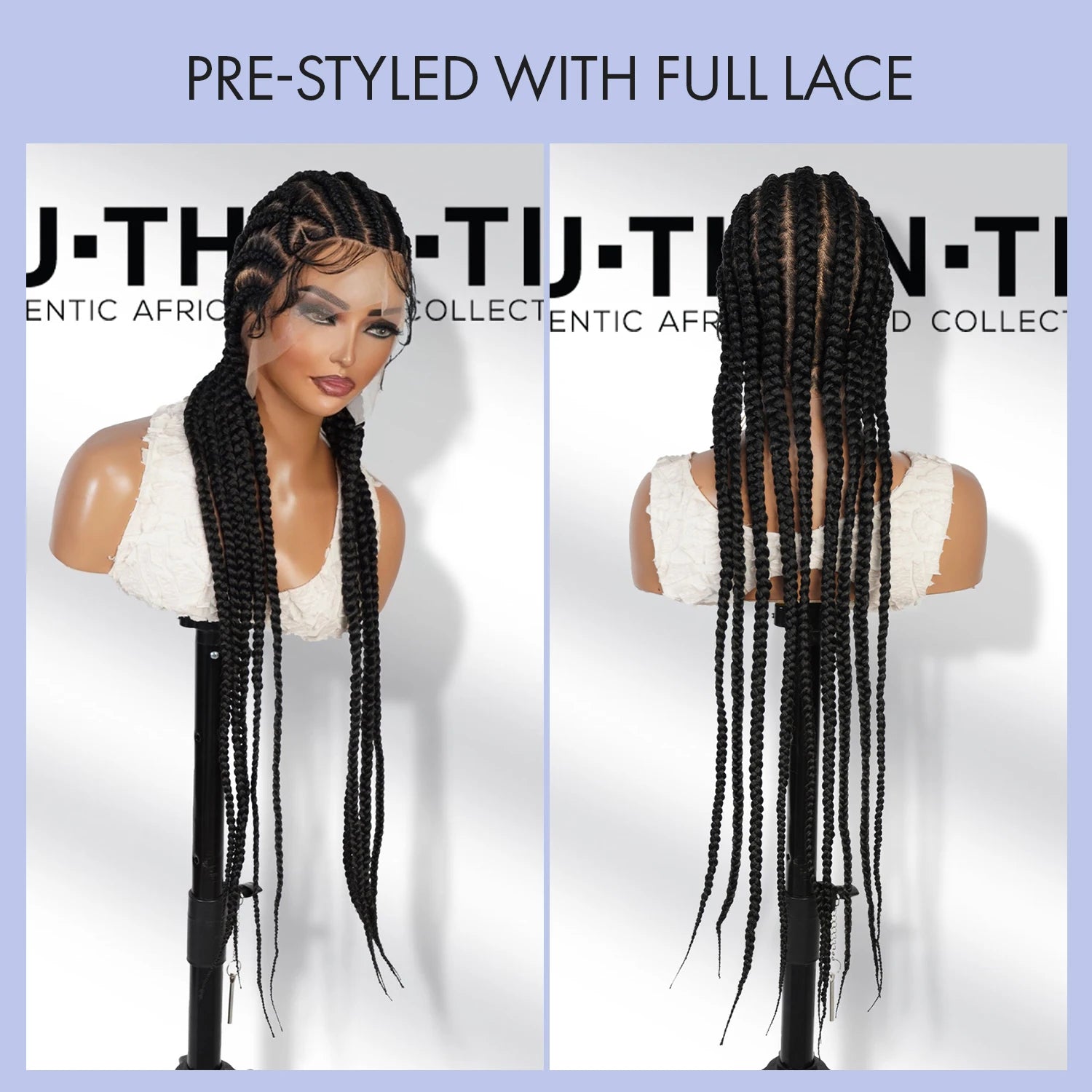 Authentic Glueless Full Lace Braided Wig Jumbo Straight Back Feed-In Braids Crisscross Heart Design 1B 36" BW Unit6