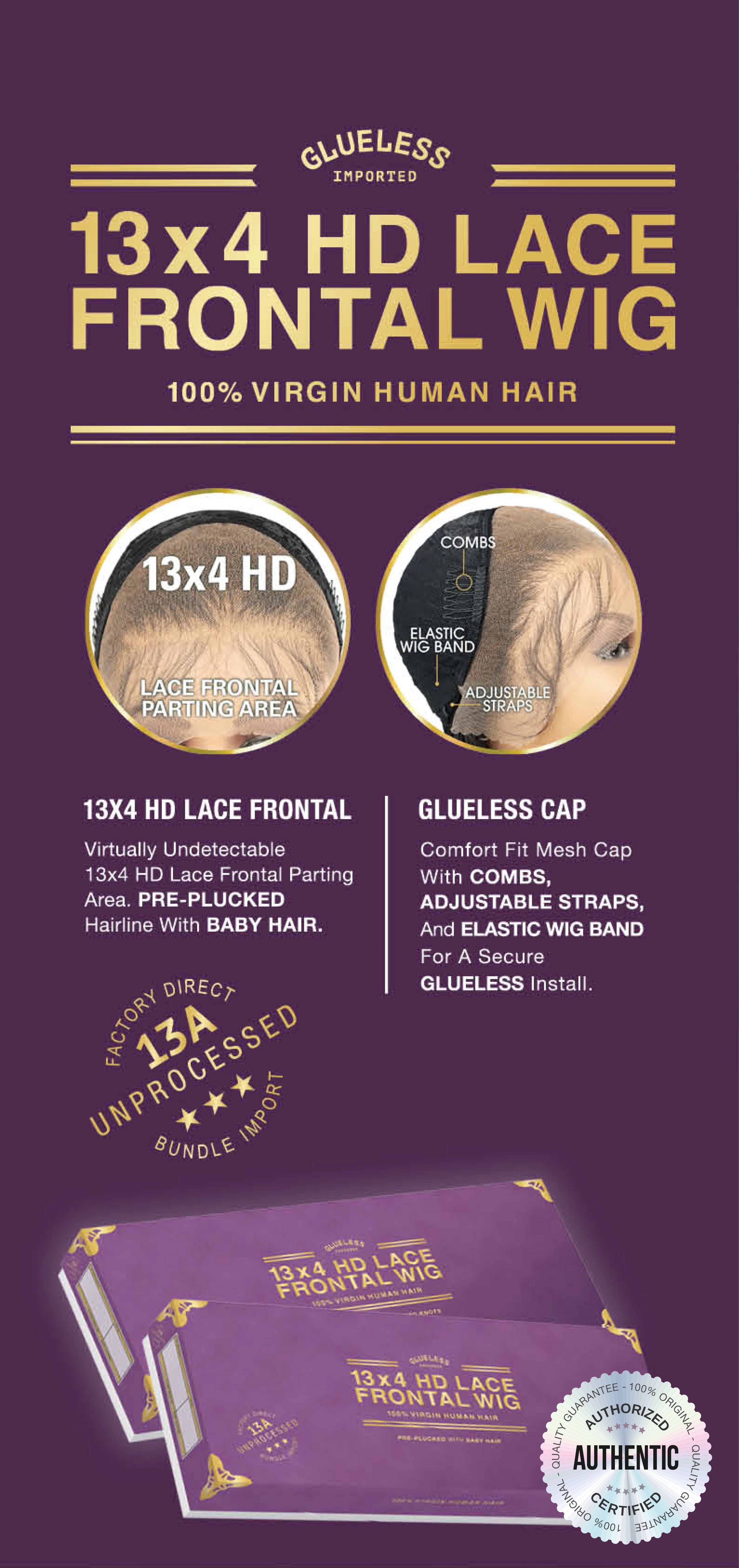 Sensationnel Unprocessed Virgin Human Hair 13X4 HD Lace Frontal Wig Glueless 13A Bohemian20"&28" - Long Curly Style, Tangle Free