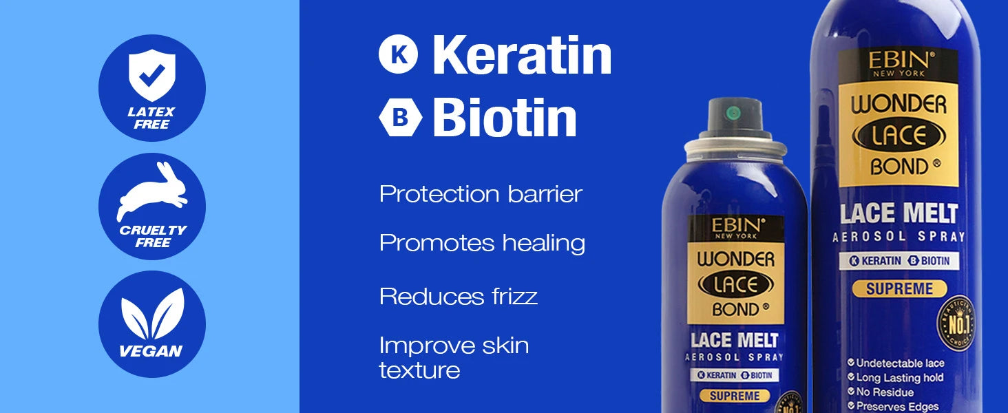 Ebin New York Wonder Bond Melt Spray Keratin - Extra Strong Hold, Seamless Lace Blend, Keratin Infused for Healthy Hair