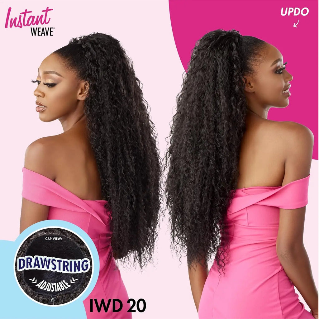 Sensationnel Instant Weave Half Wig Drawstring Cap IWD 20 - Long, Loose Curl Style, Natural Look, Quick & Versatile