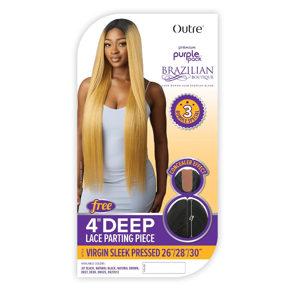 Outre Human Hair Blend Weave Premium Purple Pack Brazilian Boutique Virgin Sleek Pressed 26", 28", 30"+ Free 4 Deep Lace Parting