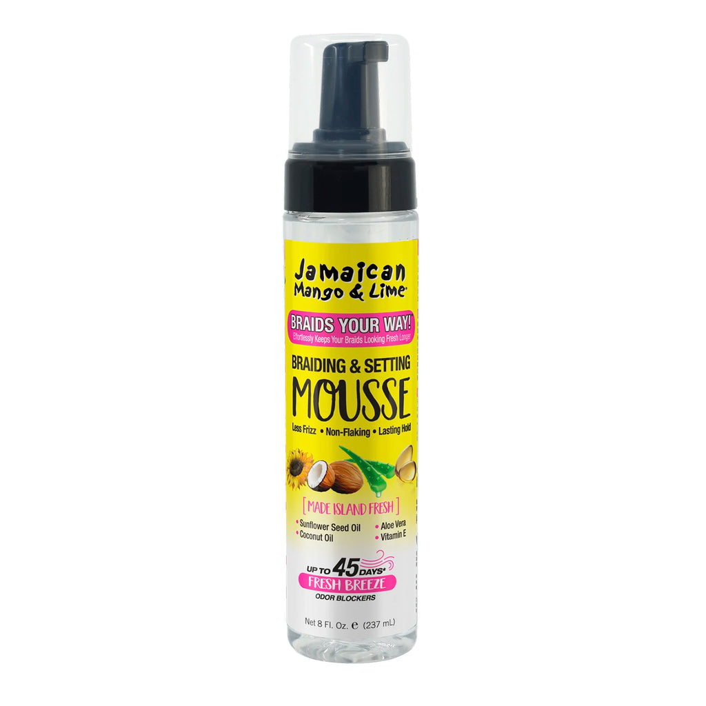 Jamaican Mango & Lime Braiding & Setting Mousse - Strong Hold, Defines Braids, Adds Shine, Lightweight Formula