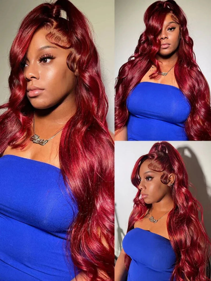 360 Full Lace Wig Human Hair 99j Red Colored Wigs Body Wave Wig 7X5 Glueless Burgundy HD Lace Frontal Wig Human Hair Pre Plucked