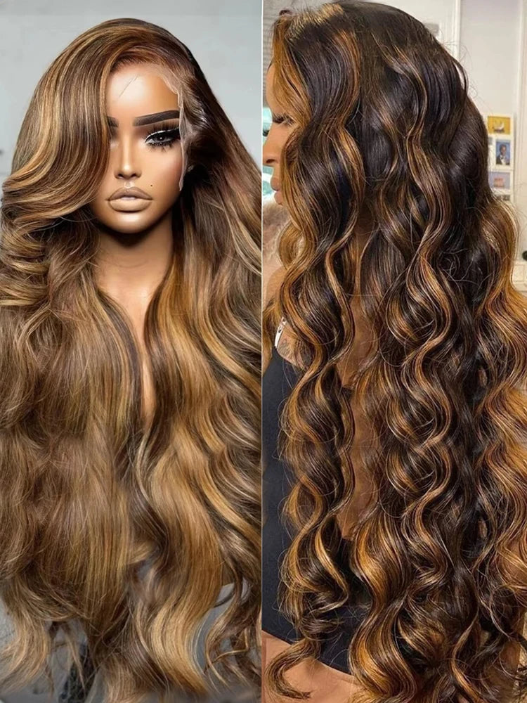 P4/27 Honey Brown Brazilian Hair Bundles Human Hair 30 32 Inch Highlight Body Wave Bundle 100% Brazilian Human Hair For Women