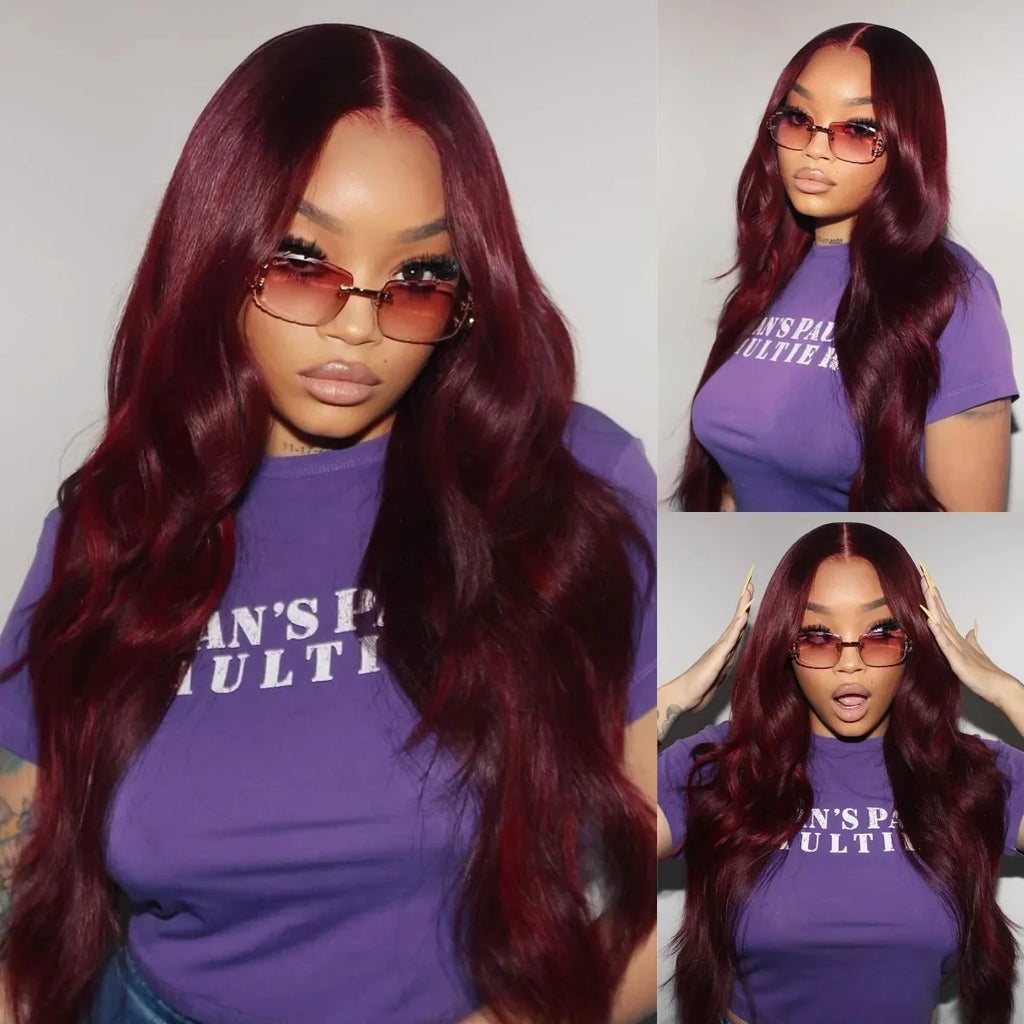 99J Burgundy Body Wave 7x5 Closure Lace Glueless Wig 100% human hair 30 Inch Burgundy 13x4 HD Lace Frontal Human Hair Wig