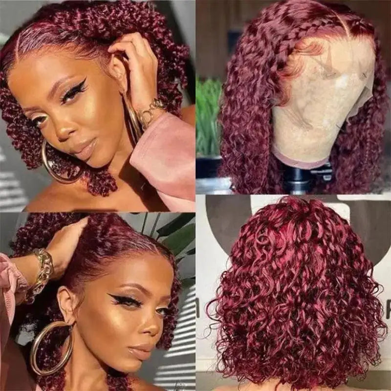 99J Burgundy Remy Hair Curly Bob Wig 7x5 Glueless Closure Short Lace Wig 100% Human Hair 13x4 180% Density HD Lace Frontal Wigs