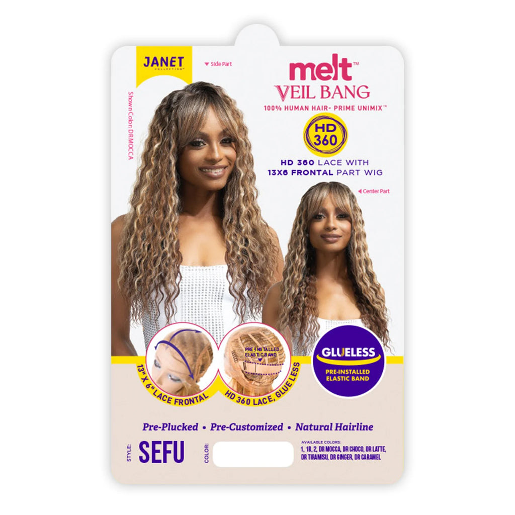 Janet Collection Human Hair Blend Synthetic HD Lace Front Wig 360 Glueless Melt Hand-Tied 13X6 Frontal Part Sefu
