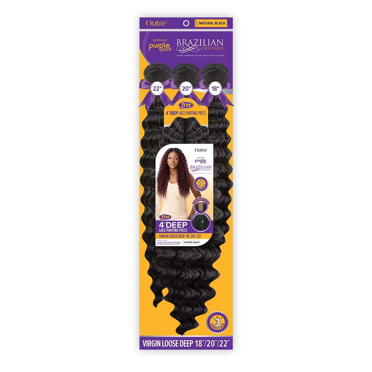 Outre Human Hair Blend Weave Premium Purple Pack Brazilian Boutique Virgin Loose Deep 18", 20", 22"+ Free 4" Deep Lace Parting P
