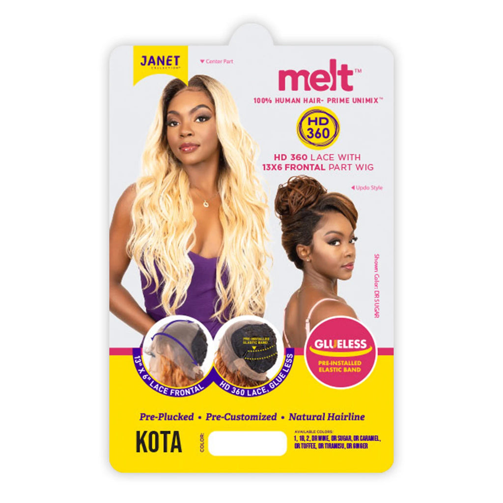 Janet Collection Human Hair Blend HD Lace Front Synthetic Wig 360 Glueless Melt Hand-Tied 13X6 Frontal Part Kota
