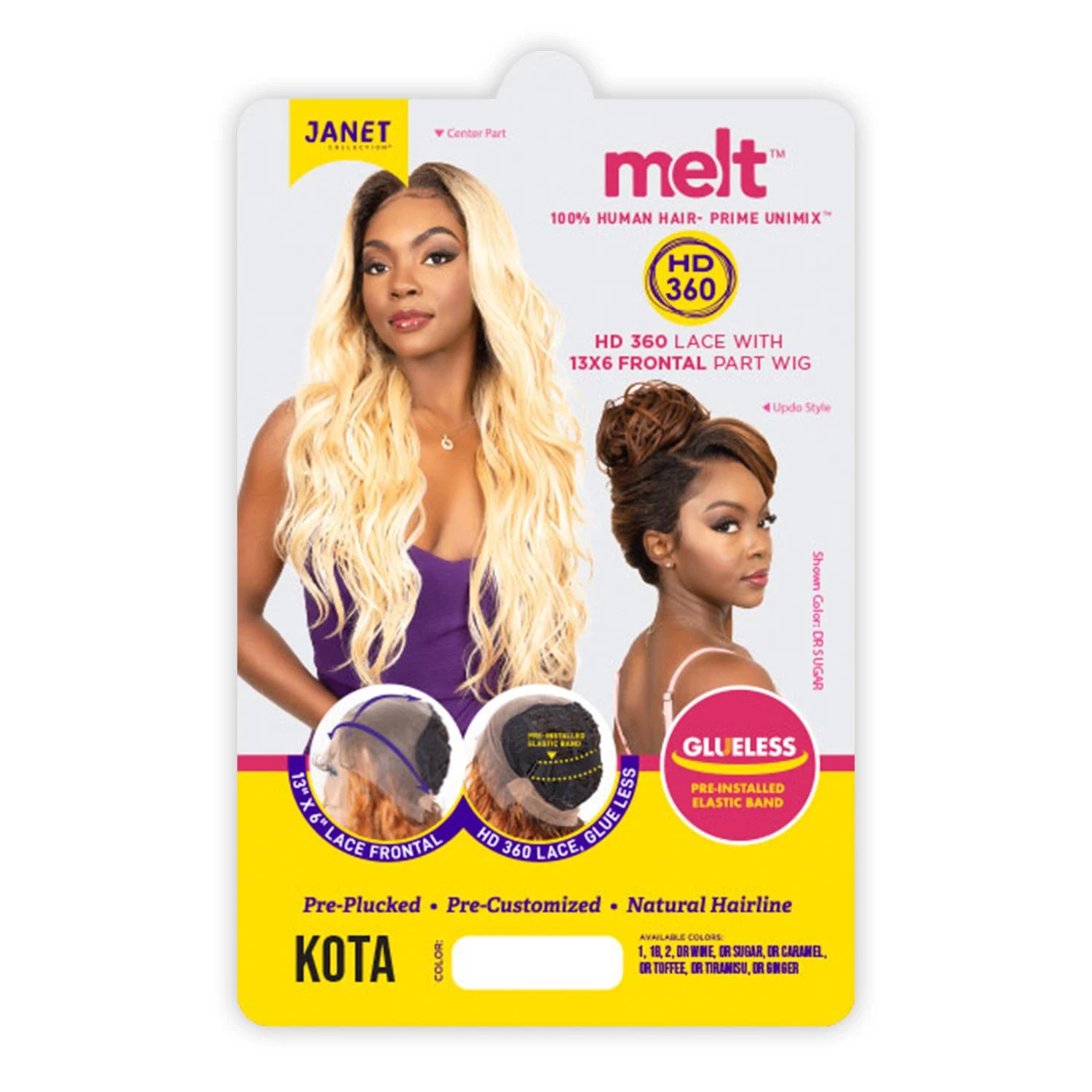 Janet Collection Human Hair Blend HD Lace Front Synthetic Wig 360 Glueless Melt Hand-Tied 13X6 Frontal Part Kota