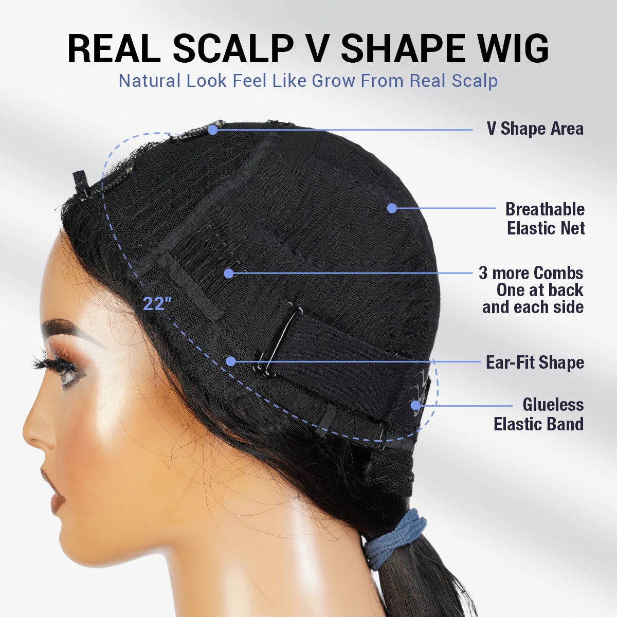 Diva Queen Virgin Human Hair Hand Tied V-Part Clip Wig Straight 24"