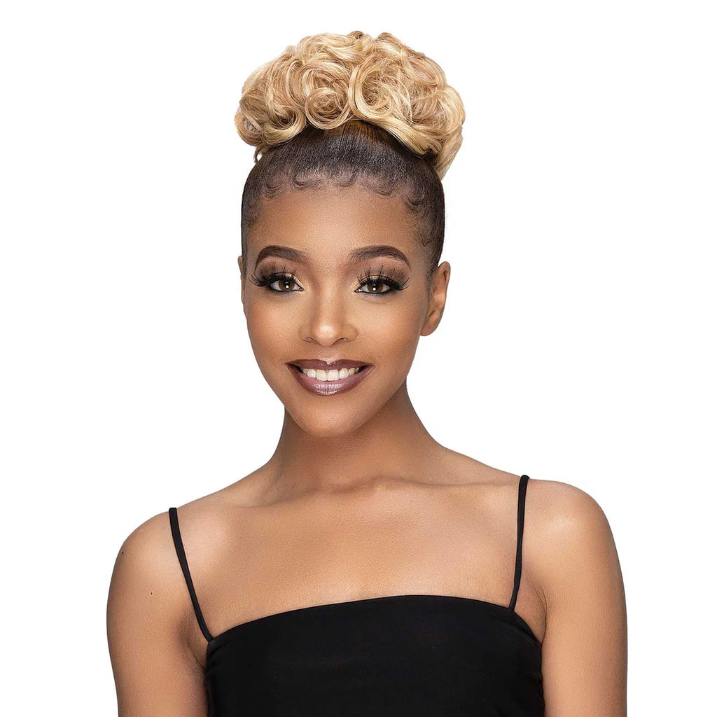 Janet Collection Human Hair Blend Synthetic Bun Remy Illusion Scrunch Tendril