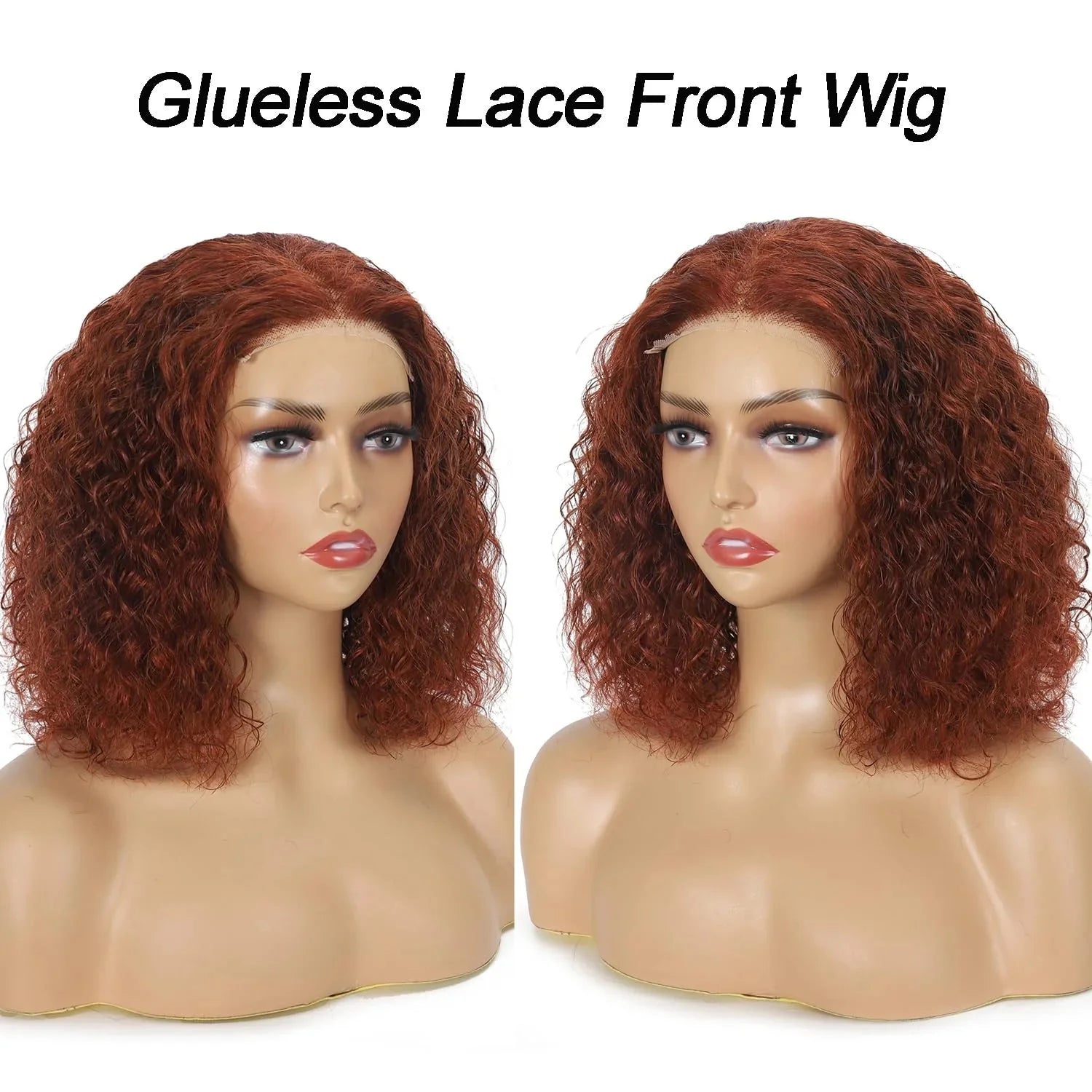 180% Density Copper Red Glueless Reddish Brown Deep Lace Short Bob Frontal Wigs 13x4 Lace Frontal Wigs Remy Curly Hair