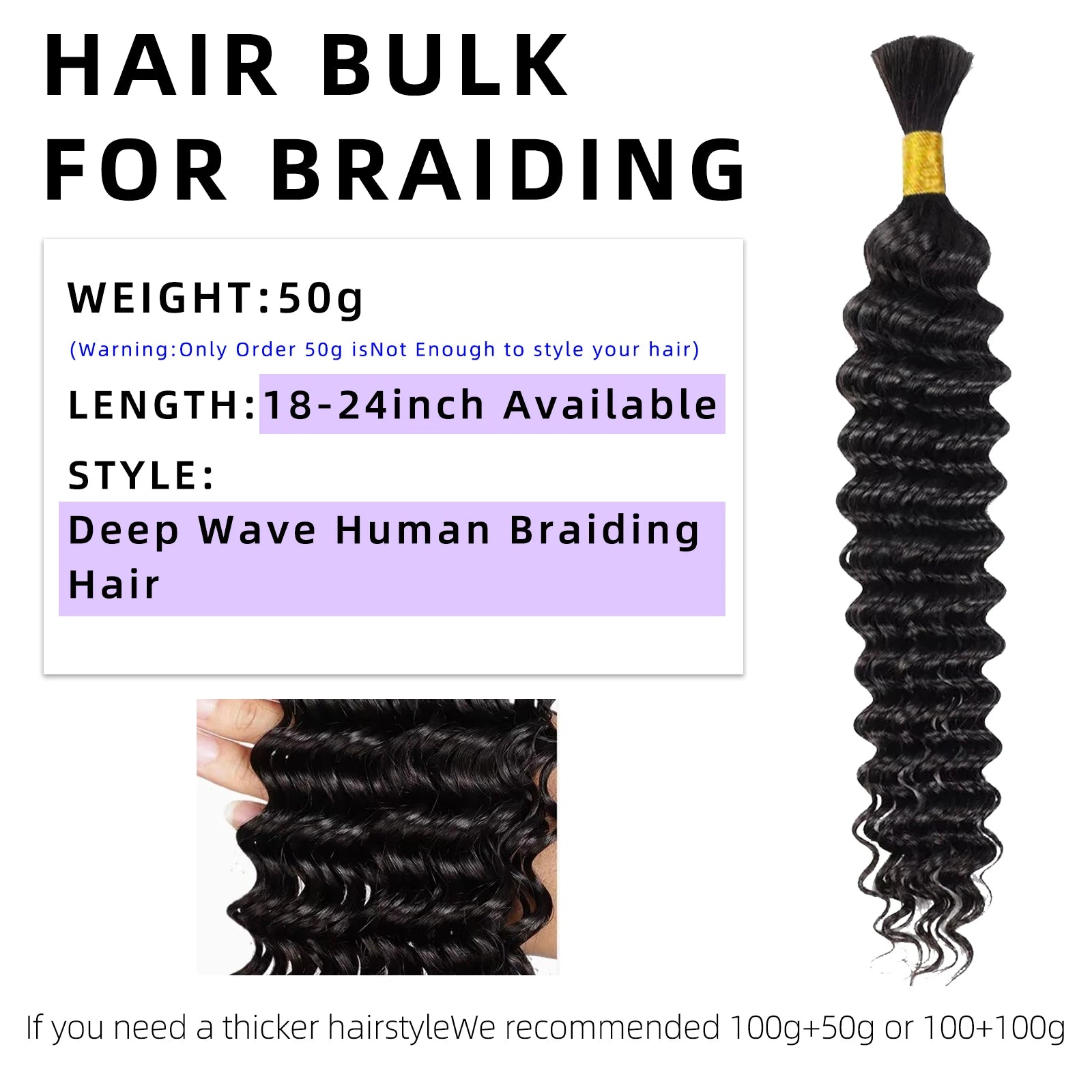 12A No Weft Human Hair Human Braiding Hair Deep Wave Bulk Human Hair Bundles Micro Human Braiding Hair for Boho Braids