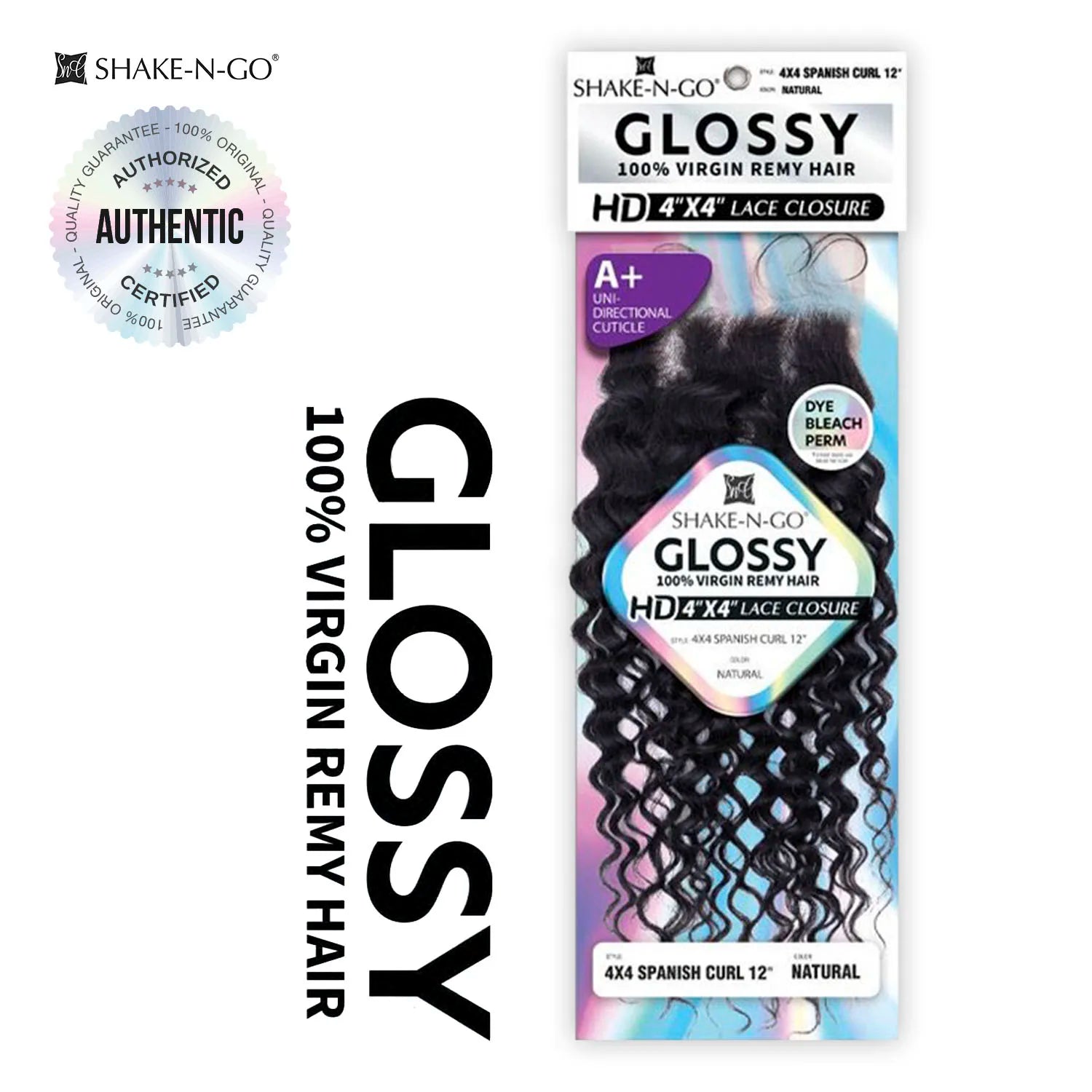 Shake-N-Go Glossy Virgin Remy Hair HD Lace Closure 4X4 Spanish Curl 12'' – Natural Shine, Soft Texture, Easy Blend, Perfect Fit