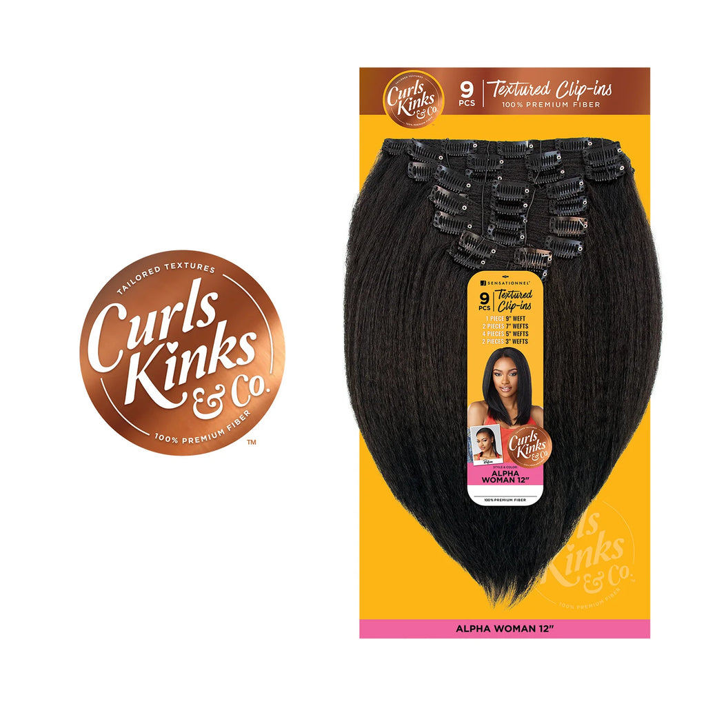 Sensationnel Textured Clip-Ins Synthetic Weave Curls Kinks N Co Alpha Woman 12"(9Pcs)