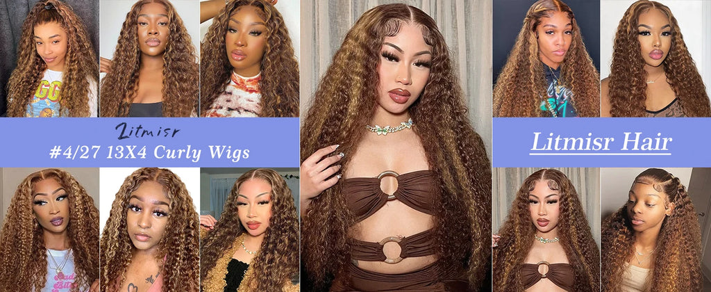 High Ombre Highlight 13x6 HD Deep Wave Lace Frontal Human Hair Wigs Deep Wave 30 40 50Inch Curly 13x4 Transpent Lace Front Wig