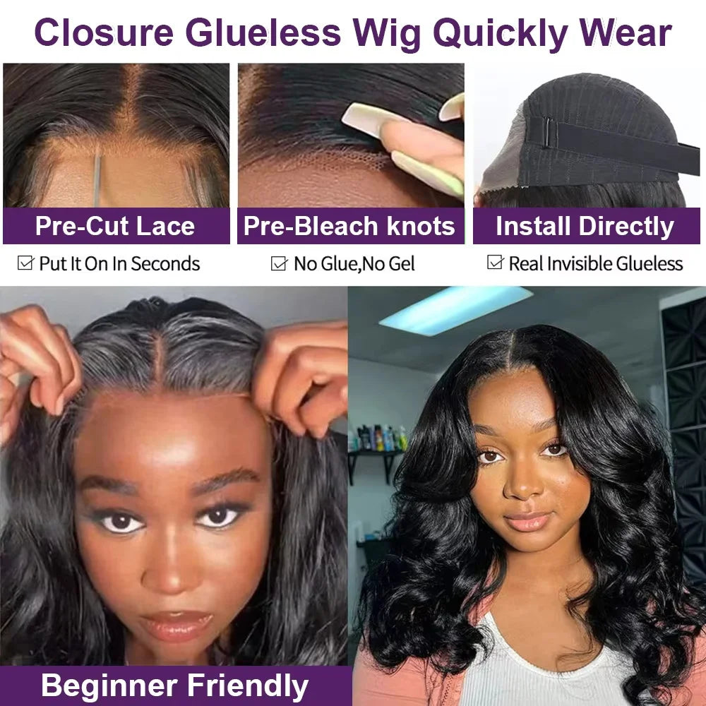 220% Glueless 7x5 HD Lace Closure Wig Body Wave Preplucked 28 Inch Wear and Go Glueless Wigs Human Hair Pre Plucked Pre Cut