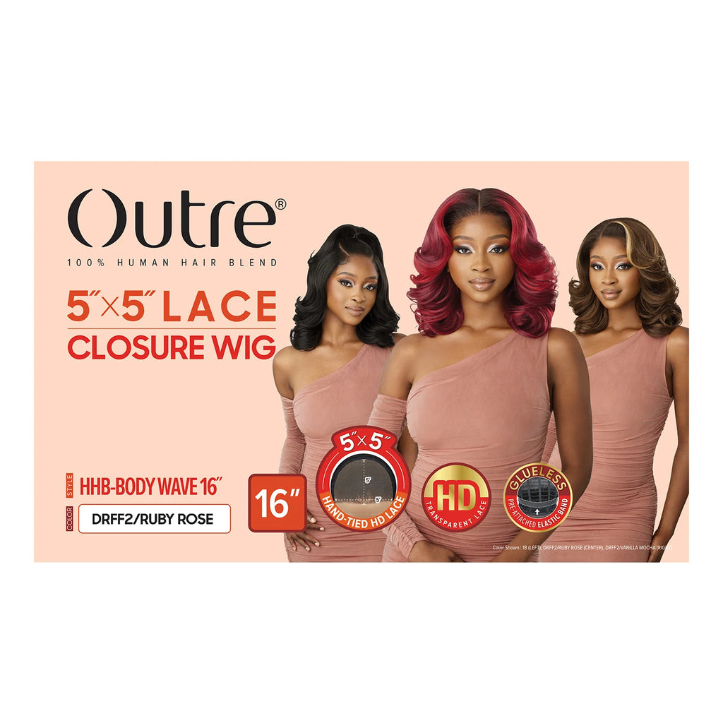 Outre Human Hair Blend Glueless Synthetic HD 5X5 Lace Closure Wig HHB-Body Wave 16"