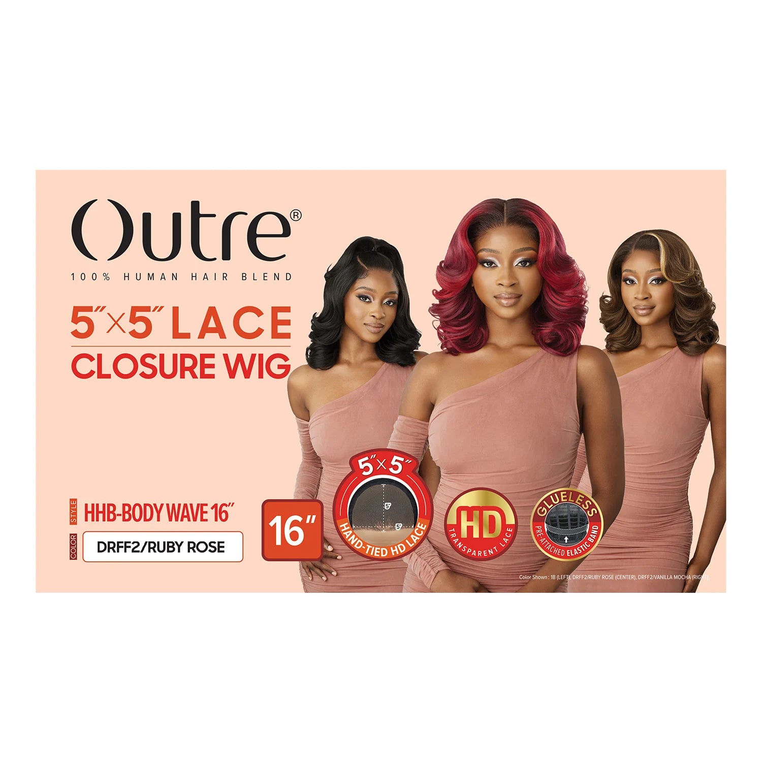 Outre Human Hair Blend Glueless Synthetic HD 5X5 Lace Closure Wig HHB-Body Wave 16"