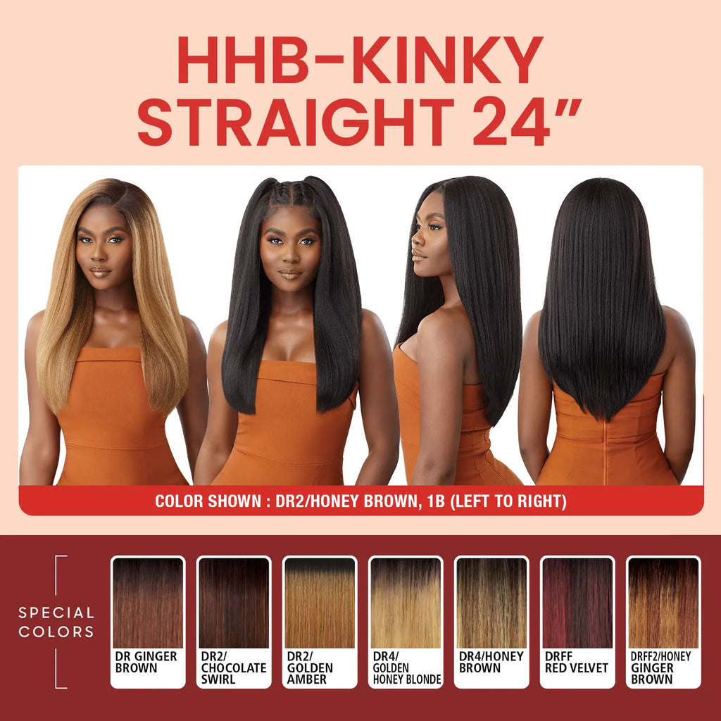 Outre Human Hair Blend Glueless HD 5X5 Lace Closure Wig Kinky Straight 24" - Long, Natural Curl Style Added, Premium Quality