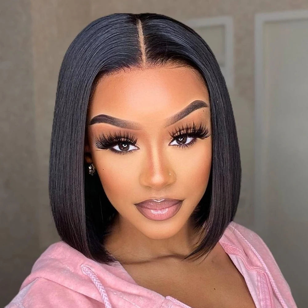 Glueless Straight Bob 7x5 Transparent Lace Wig 100% Human Hair Natural Black 13x4 Pre Cut HD Transparent Lace Closure Wig