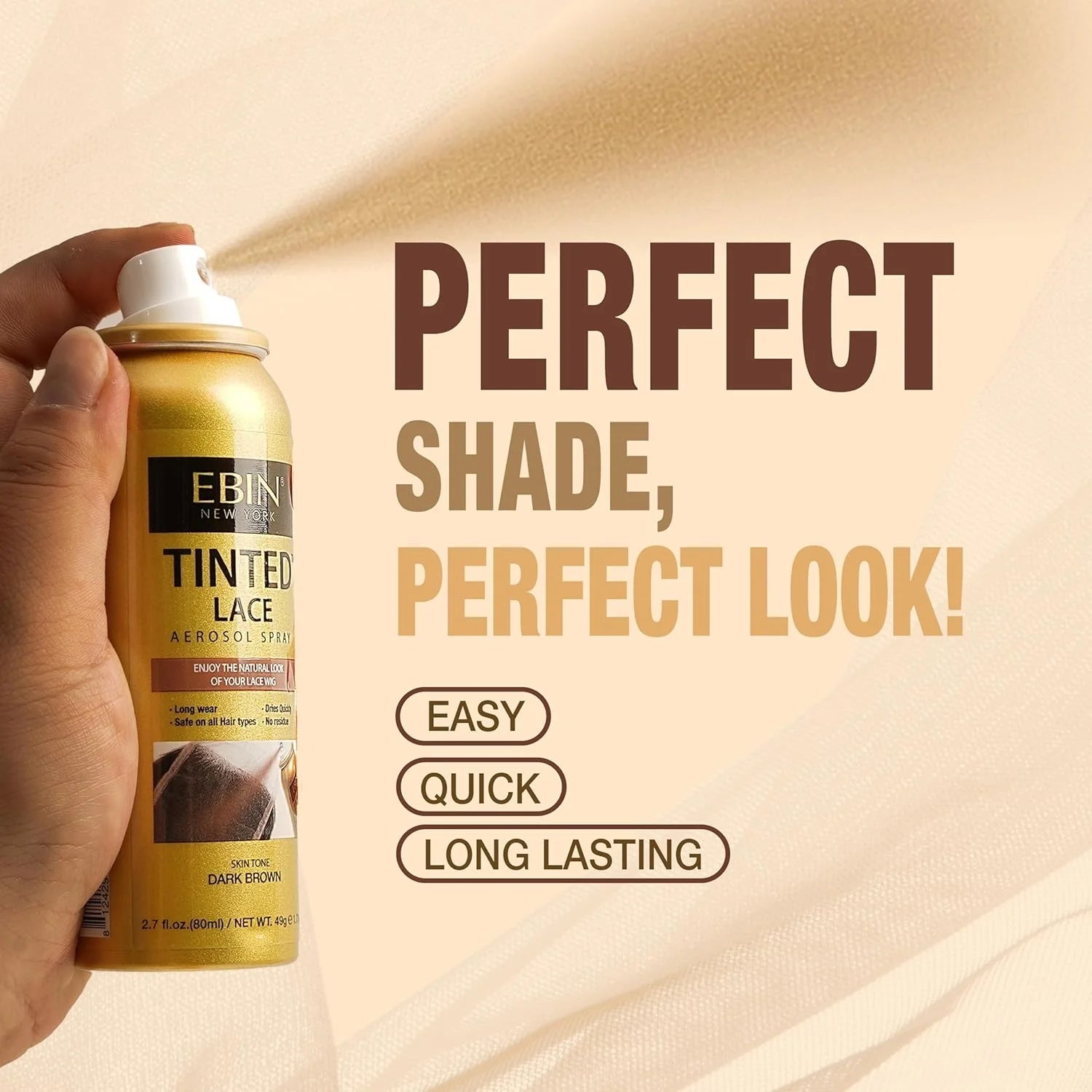 Ebin New York Tinted Lace Aerosol Spray 2.7oz/ 80ml - Quick Dry, Natural Tint, Ideal for Seamless Lace Blending