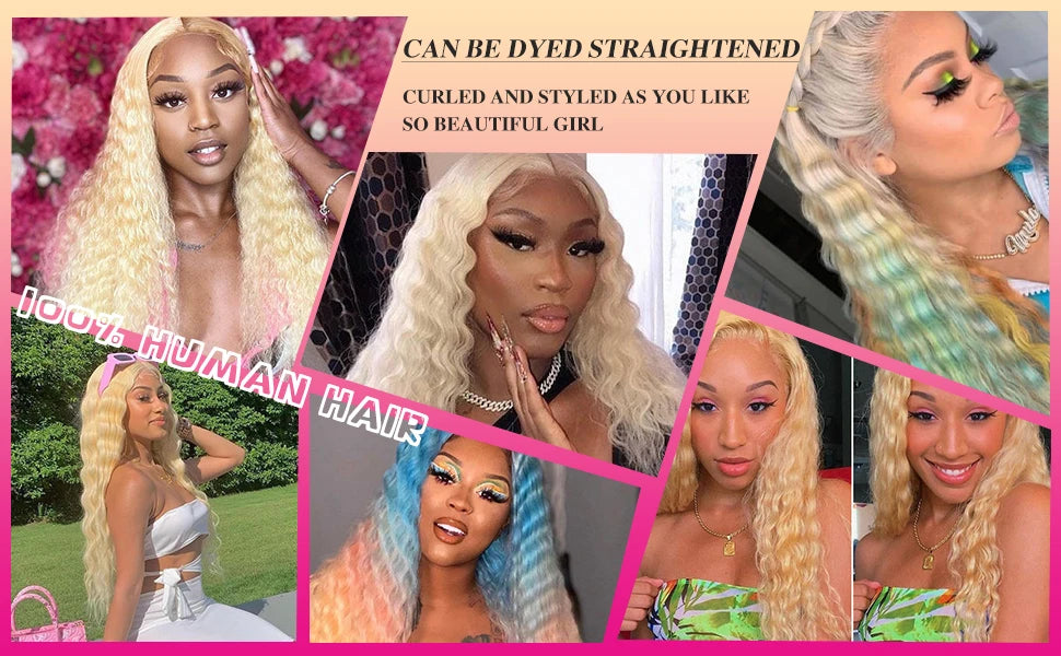 30 Inch Curly 613 Blonde 13x4 Lace Front Human Hair Deep Wave 13x6 Lace Frontal Wig Brazilian Hair 180 Density For Women