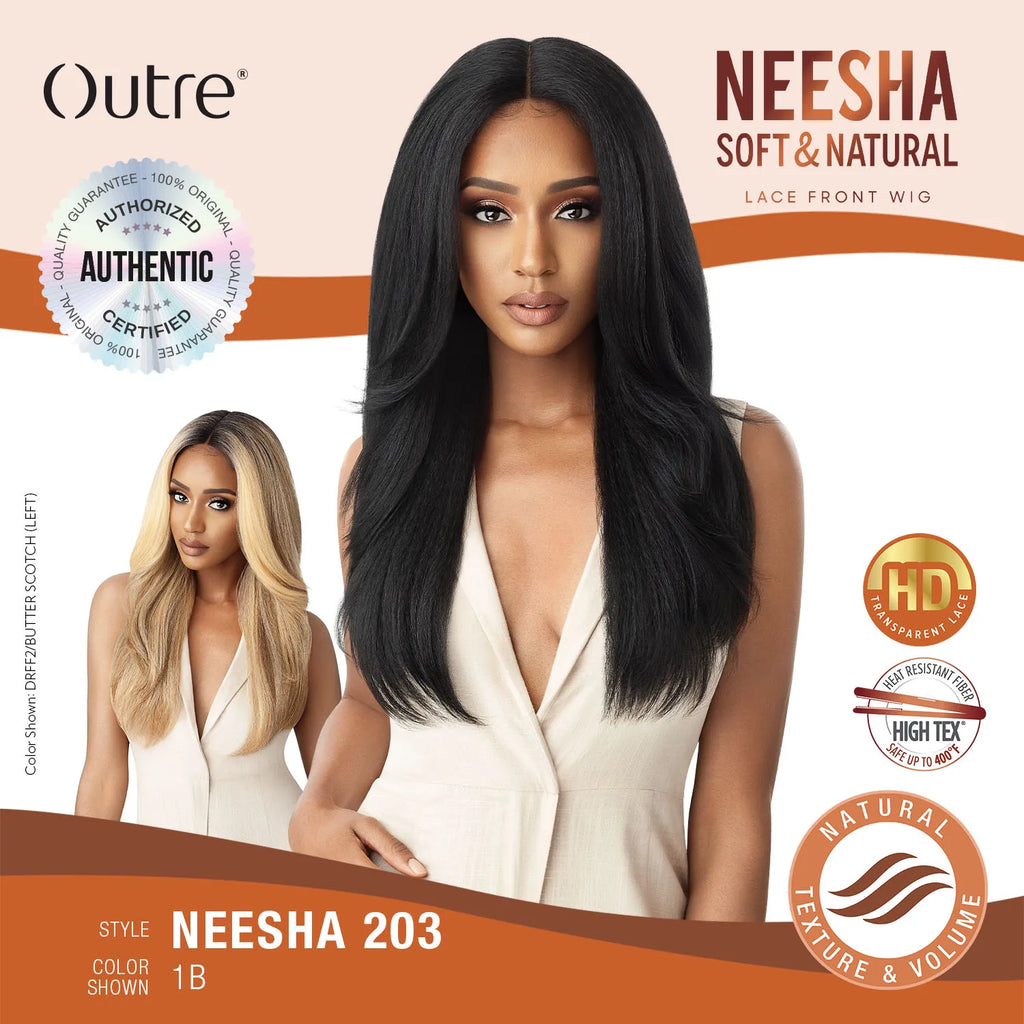 Outre Soft N Natural HD Lace Front Wig Neesha 203 – Textured Hair, Natural Look, Soft and Lightweight