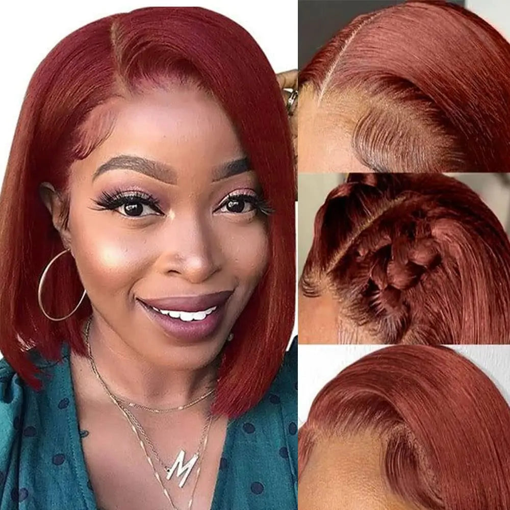 Reddish Brown Glueless Bob Wig Human Hair Straight Bob Wig 180% Density Upgrade 7×5 Glueless Hd Lace Closure Bob Wig Brown #33