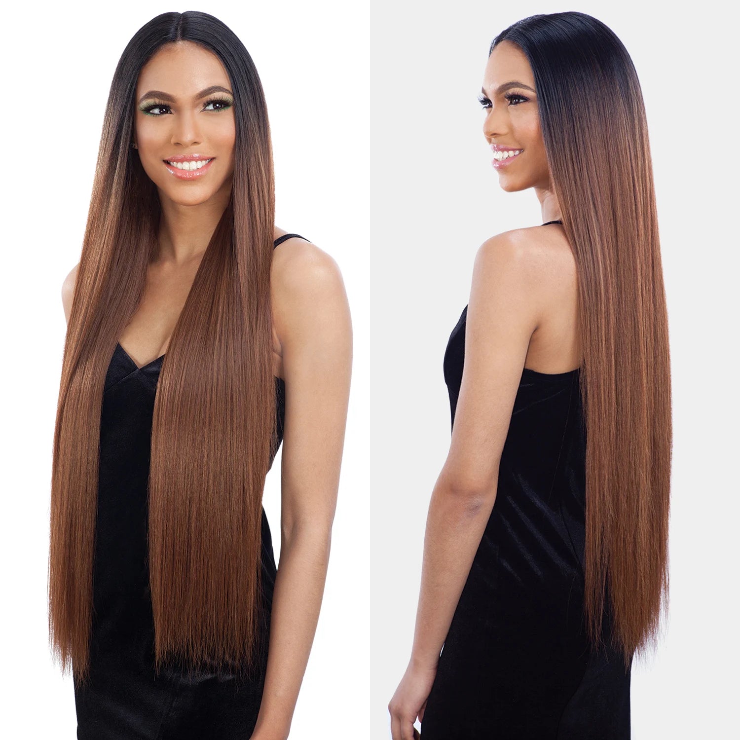 Shake-N-Go Weave Organique Mastermix Yaky Straight 4PCs with HD Deep Lace Part Closure (242628")