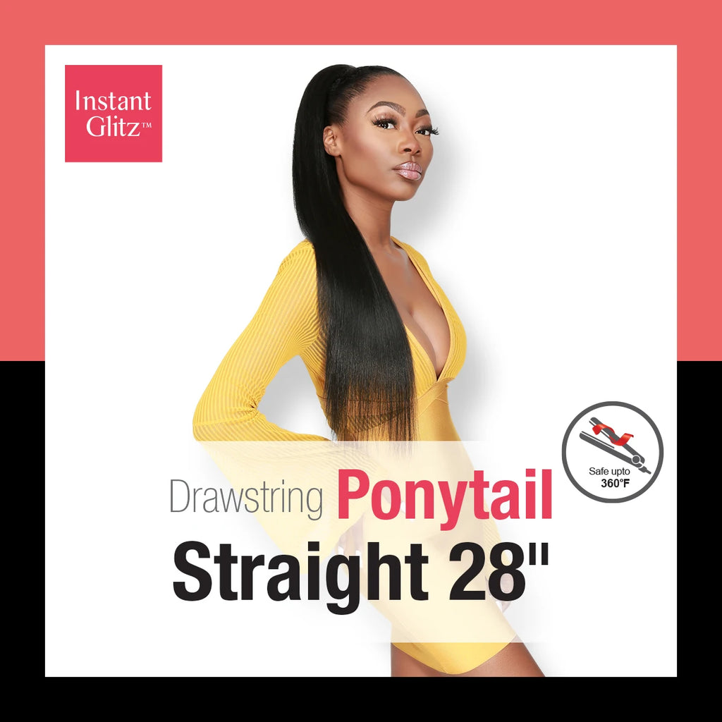 Instant Glitz Synthetic Drawstring Ponytail Straight 28"