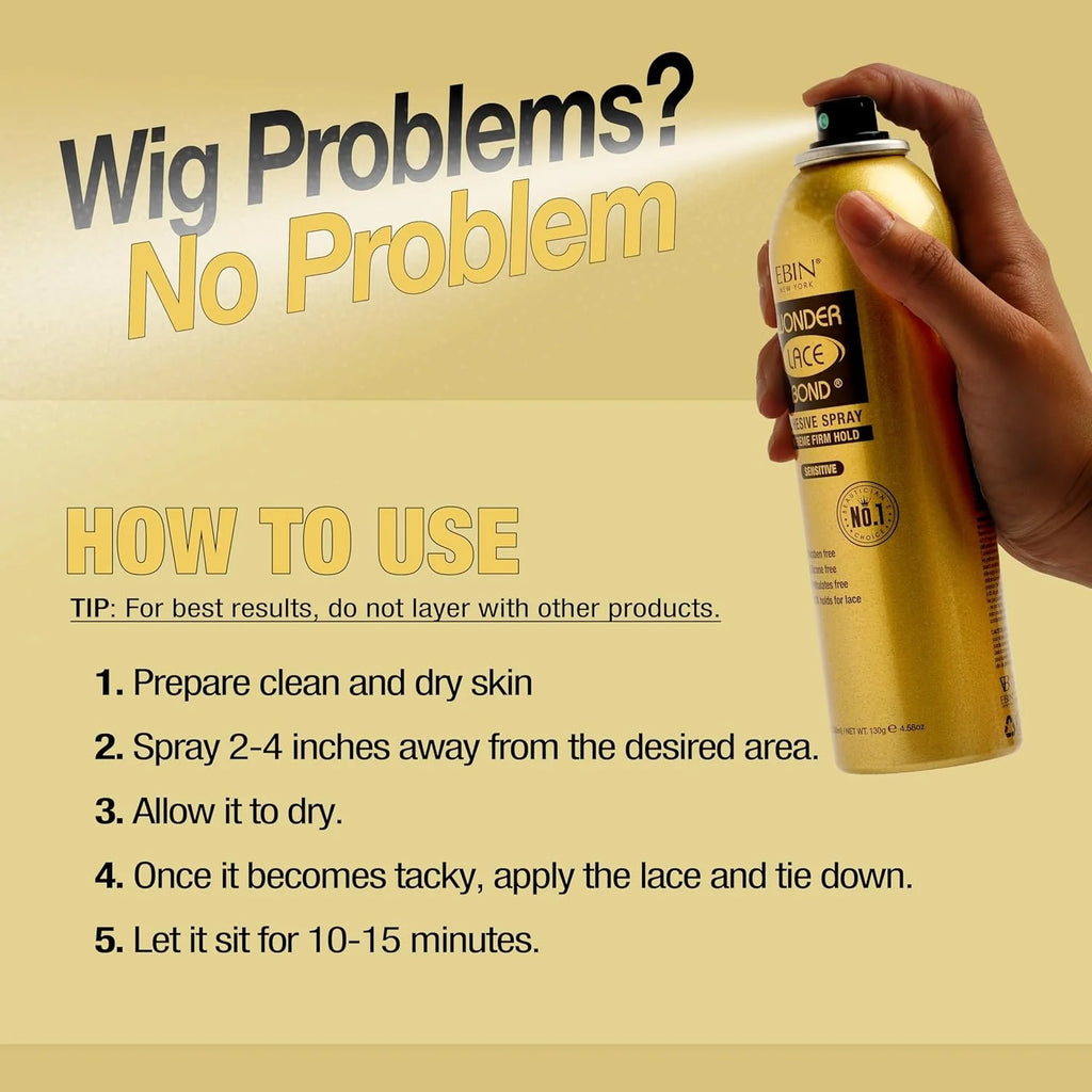 Ebin New York Wonder Lace Bond Adhesive Melting Spray Extreme Firm Hold Sensitive - Long Lasting Hold, Gentle on Skin