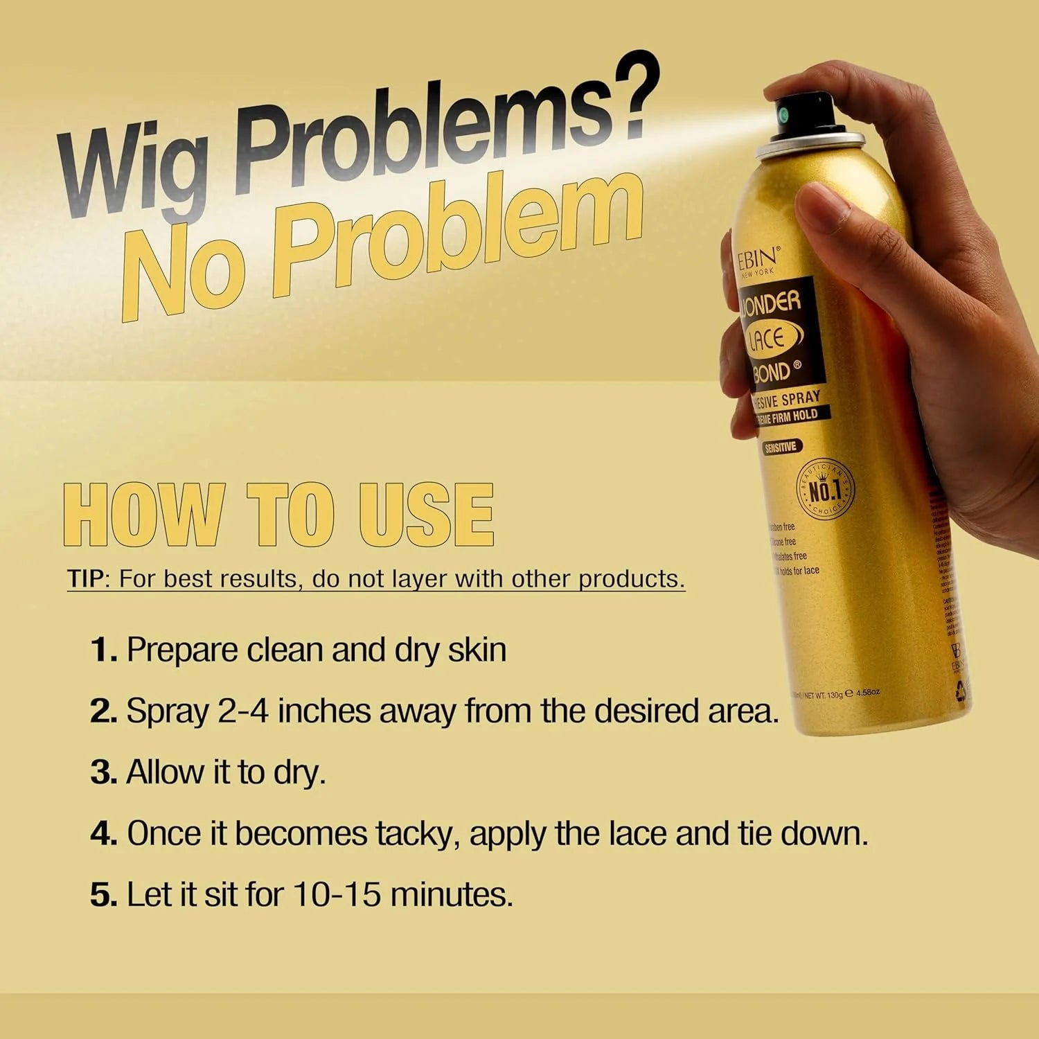 Ebin New York Wonder Lace Bond Adhesive Melting Spray Extreme Firm Hold Sensitive - Long Lasting Hold, Gentle on Skin