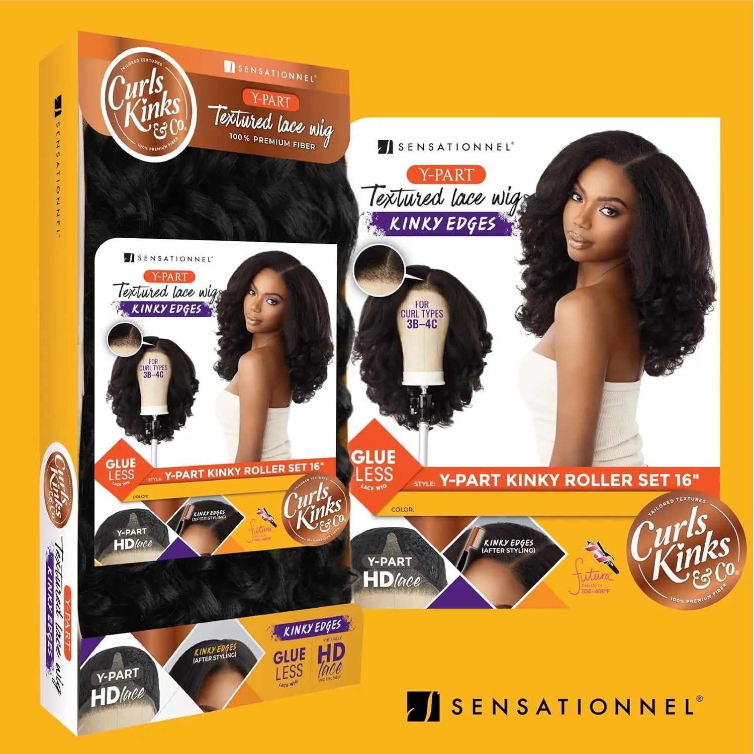 Sensationnel HD Lace Front Synthetic Wig Curls Kinks N Co Glueless Kinky Edges Y-Part Kinky Roller Set 16"