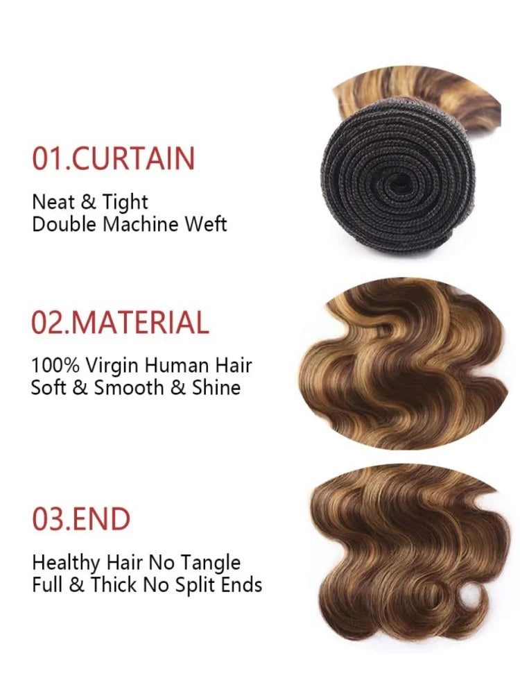 4 27 Body Wave Virgin Human Hair Highlight Honey Blonde Color 100 Brazilian Hair 3 Bundles Body Wave Human Hair for Black Women