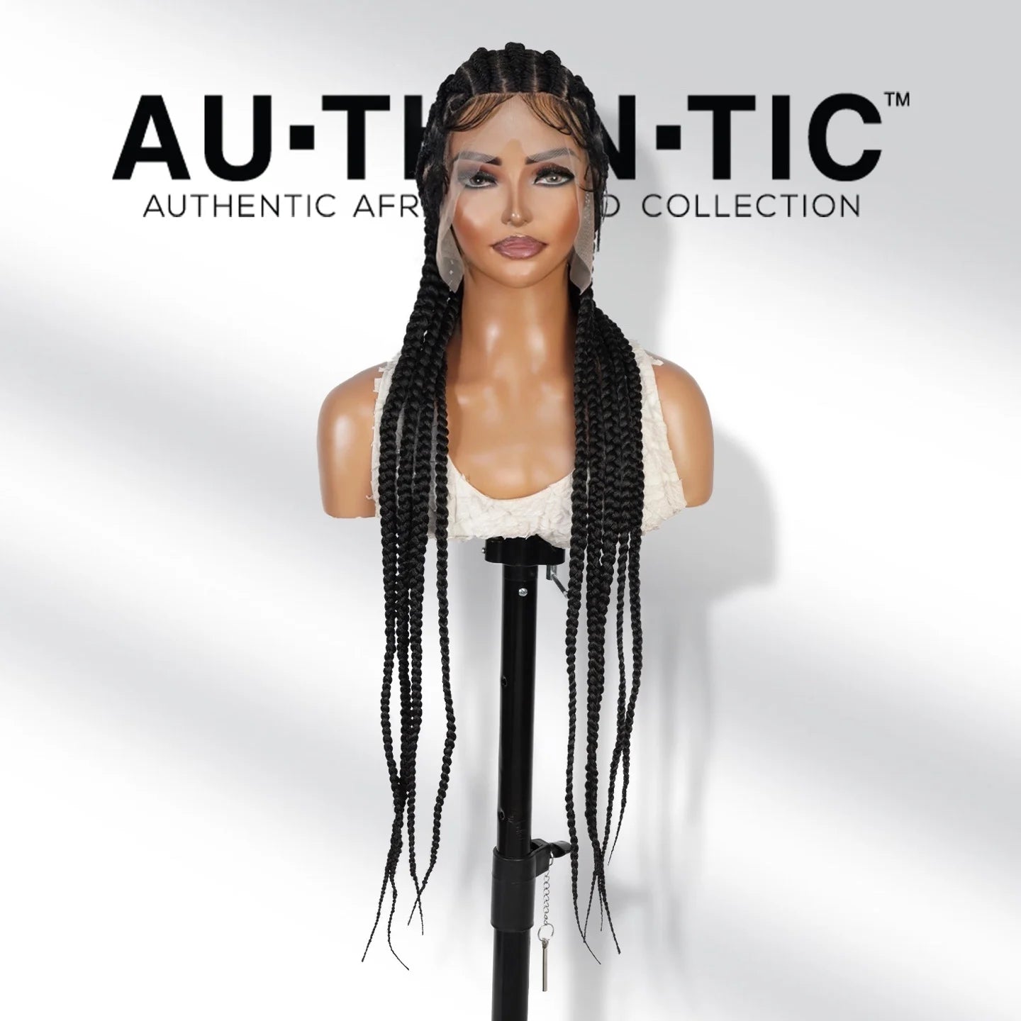 Authentic Glueless Full Lace Braided Wig Jumbo Straight Back Feed-In Braids Crisscross Heart Design 1B 36" BW Unit6