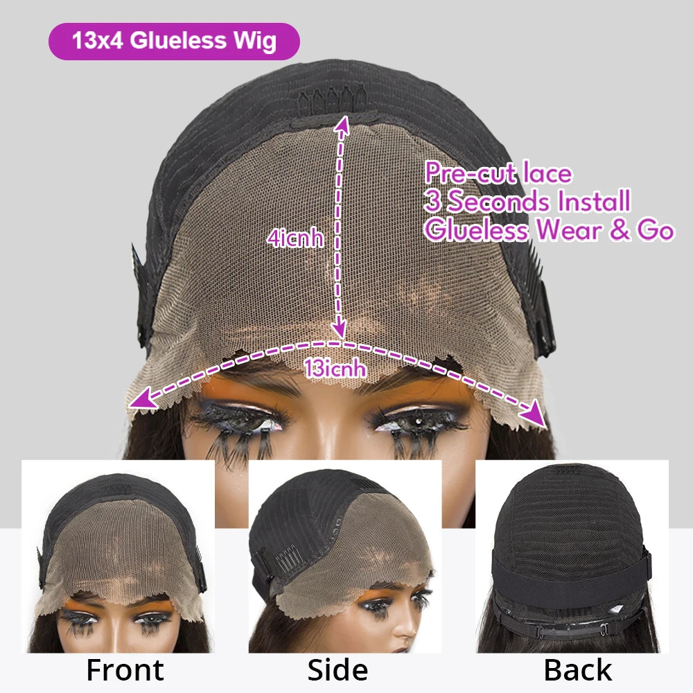 Wear and Go Glueless Wigs Human 26 Inch 13x4 Glueless Body Wave Wigs Human Hair 180% Density Natural Black for Women Pre Plucked