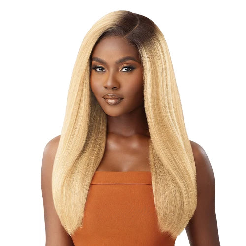 Outre Human Hair Blend Glueless HD 5X5 Lace Closure Wig Kinky Straight 24" - Long, Natural Curl Style Added, Premium Quality