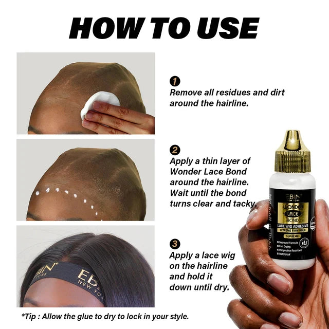 Ebin New York Wonder Lace Bond Lace Wig Adhesive Extreme Firm Hold Supreme 1.15oz - Ultra Strong, Ideal for Daily & All-Day Wear