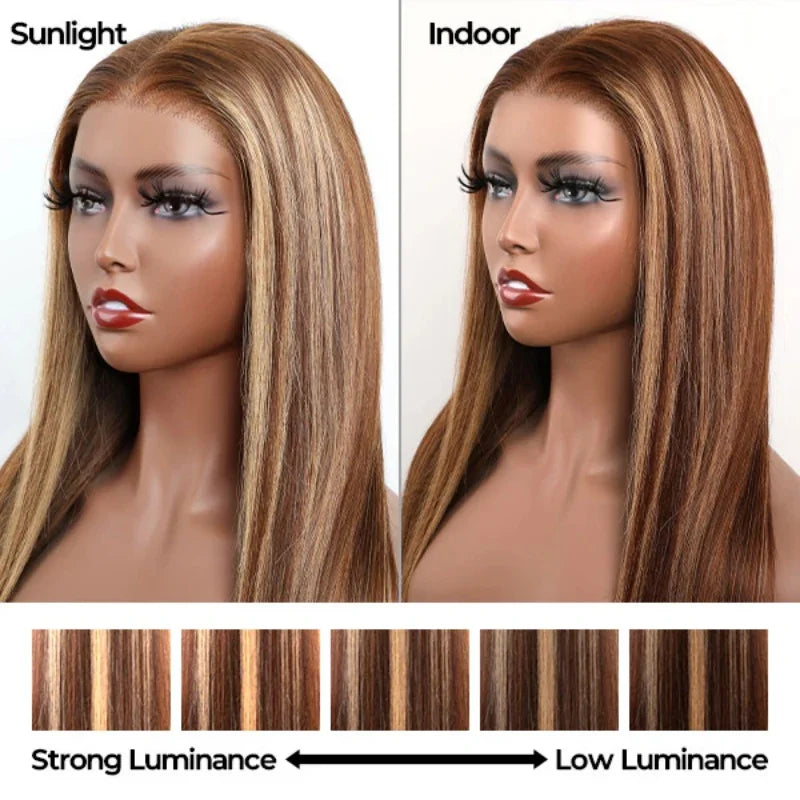 Wear and Go 4/27 Blonde Ombre Lace Front Wig Human Hair 13x4 HD Lace Wig 180% Density Straight Ombre Highlight Lace Front Wig